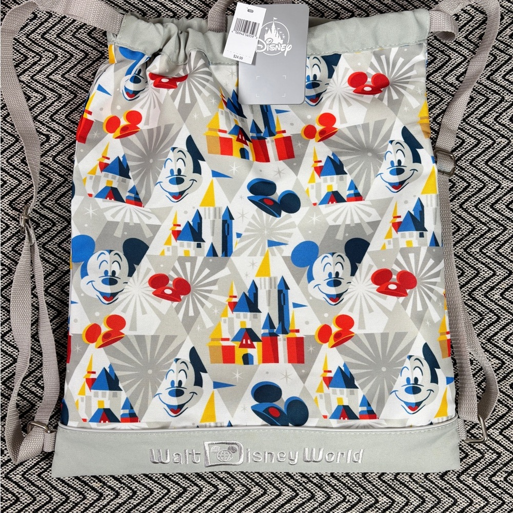 Disney World Epcot & castles Mickey Mouse Drawstring Backpack - Multicolor